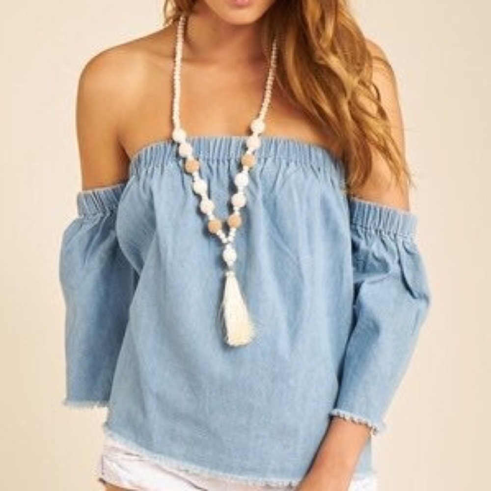 WITH TAG Toby Heart Ginger Denim Off Shoulder Top